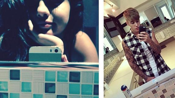 Selena Gomez y Justin Bieber colgaron dos fotografías, en las que el alicatado del baño era el mismo.