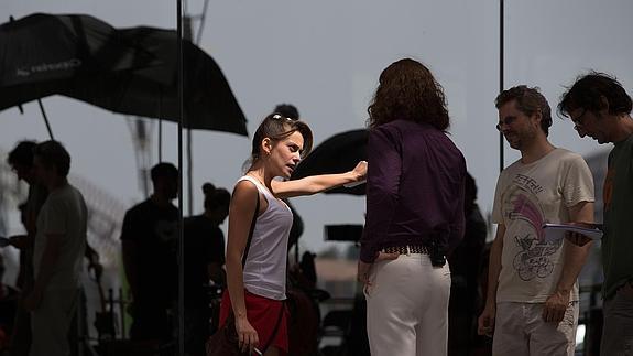 María León, esta mañana en el rodaje. 