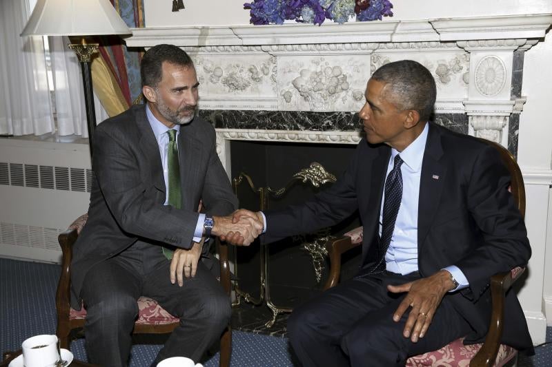 El rey Felipe VI, durante la reunión con Barack Obama. 