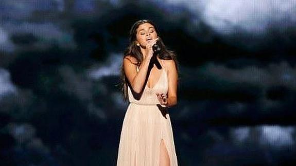 Selena, en uno de los momentos de la emotiva actuación.afp