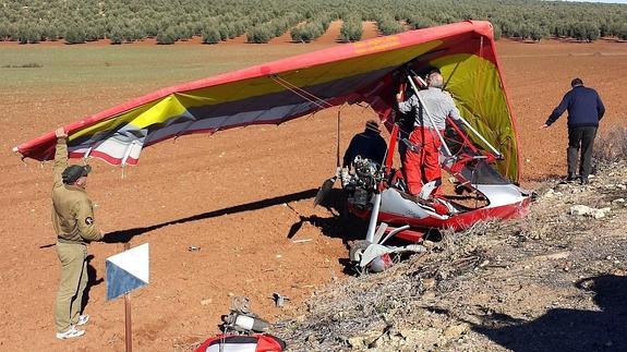 El aladelta, tras el accidente. 