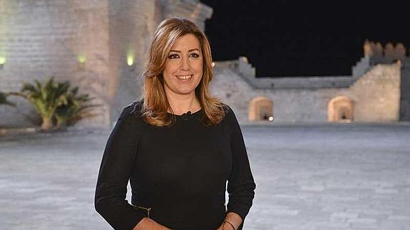 Susana Díaz, durante la grabación del discurso de Fin de Año en Almería. 