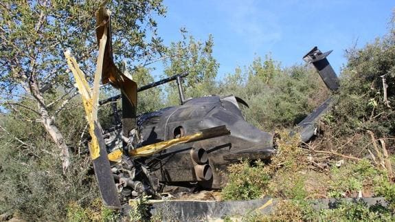 Estado en el que quedó el helicóptero tras el accidente. 