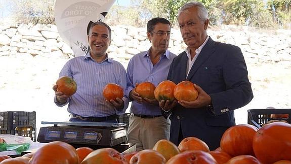 Bendodo, el alcalde de Coín y Arenas en su visita el mercado de la localidad. 