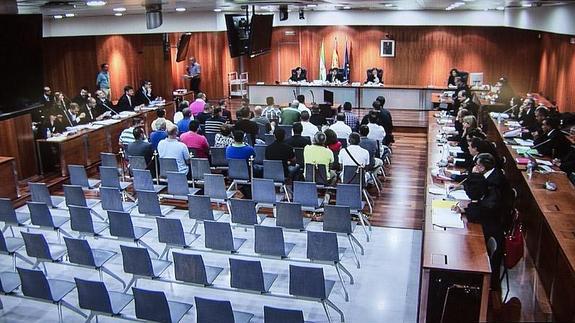 Fotografia tomada de una de las pantallas de la sala de prensa de la Audiencia Provincial de Málaga .