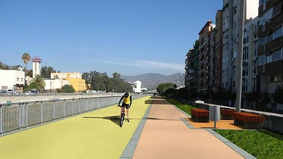 Recreación del paseo o vía verde sobre la berma del río, junto a la calle Huerto de los Claveles.