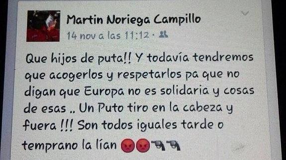 Captura del mensaje del concejal popular. 