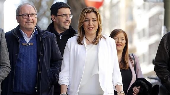 La presidenta andaluza, Susana Díaz, a su llegada esta mañana a la sede del PSOE donde se reúne hoy el Comité Federal del partido