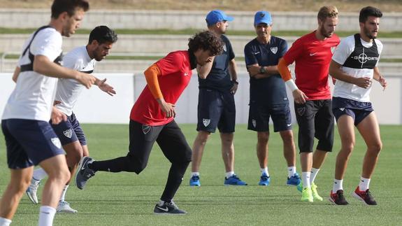 Ochoa, en uno de sus últimos entrenamientos con el Málaga, ya que ayer no se ejercitó con permiso del club.