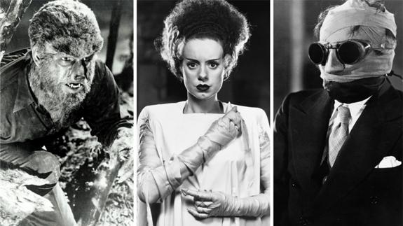 1. Lon Chaney caraterizado como hombre lobo. 2. Elsa Lanchester, la inolvidable novia de Frankenstein. 3. Claude Rains debutó como hombre invisible.