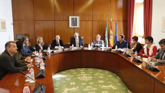 La comisión sobre cursos de formación reunida ayer en el Parlamento.