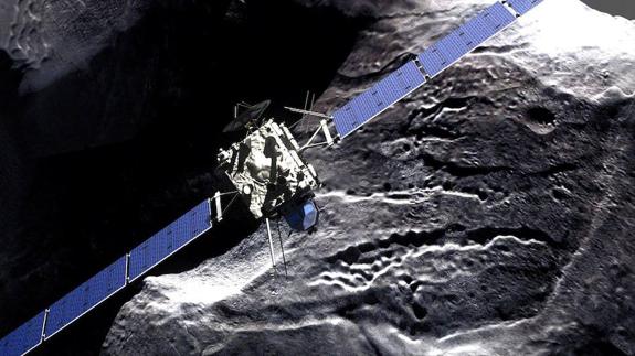 Ilustración de la nave Rosetta sobre el cometa ‘Chury’ realizada por la Agencia Espacial Europea. 