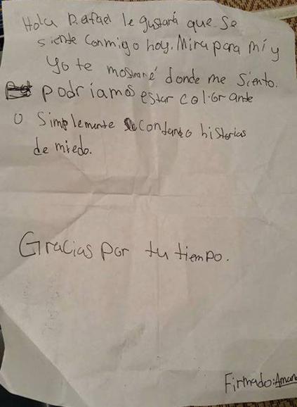 La carta que Amanda Moor envió a su compañero hispano.