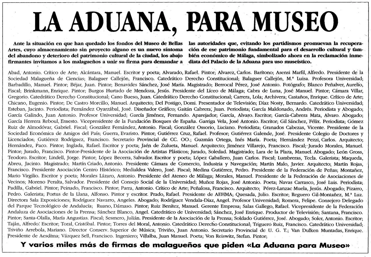 Las firmas que encabezaron un apoyo masivo a ‘la Aduana para museo'