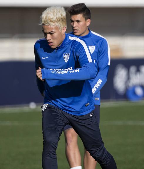 Peñaranda, en su primer entrenamiento con el Málaga.