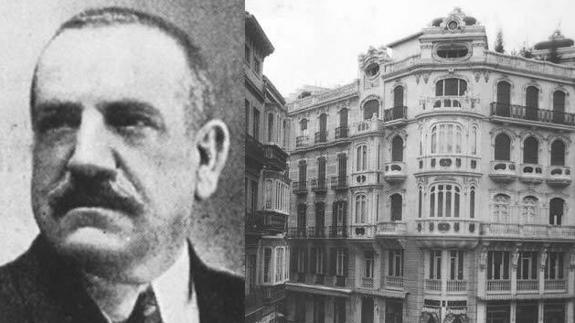 Imagen de Félix Sáenz y del emblemático edificio donde estuvieron sus almacenes. 