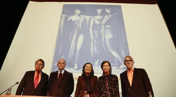 Antonio Pascual, Bernard Ruiz-Picasso, Rosa Aguilar, Almine Ruiz-Picasso y José Lebrero, ayer en la presentación. 