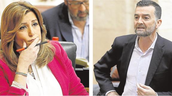 Susana Díaz y Antonio Maíllo, ayer durante el debate en el Parlamento