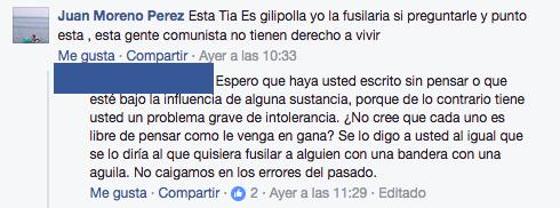 Imagen del polémico comentario dedicado a la edil.