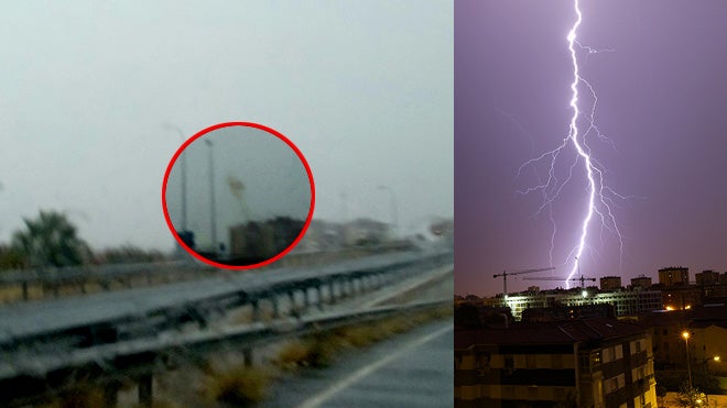 Imagen de la columna de humo junto a un rayo de esta tipología 