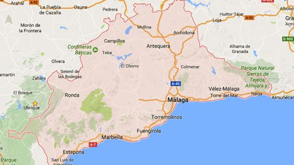 Imagen de la provincia de Málaga en Google Maps.