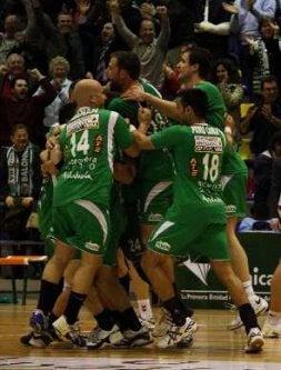 Los jugadores celebran el triunfo ante el Ademar. / A. F.