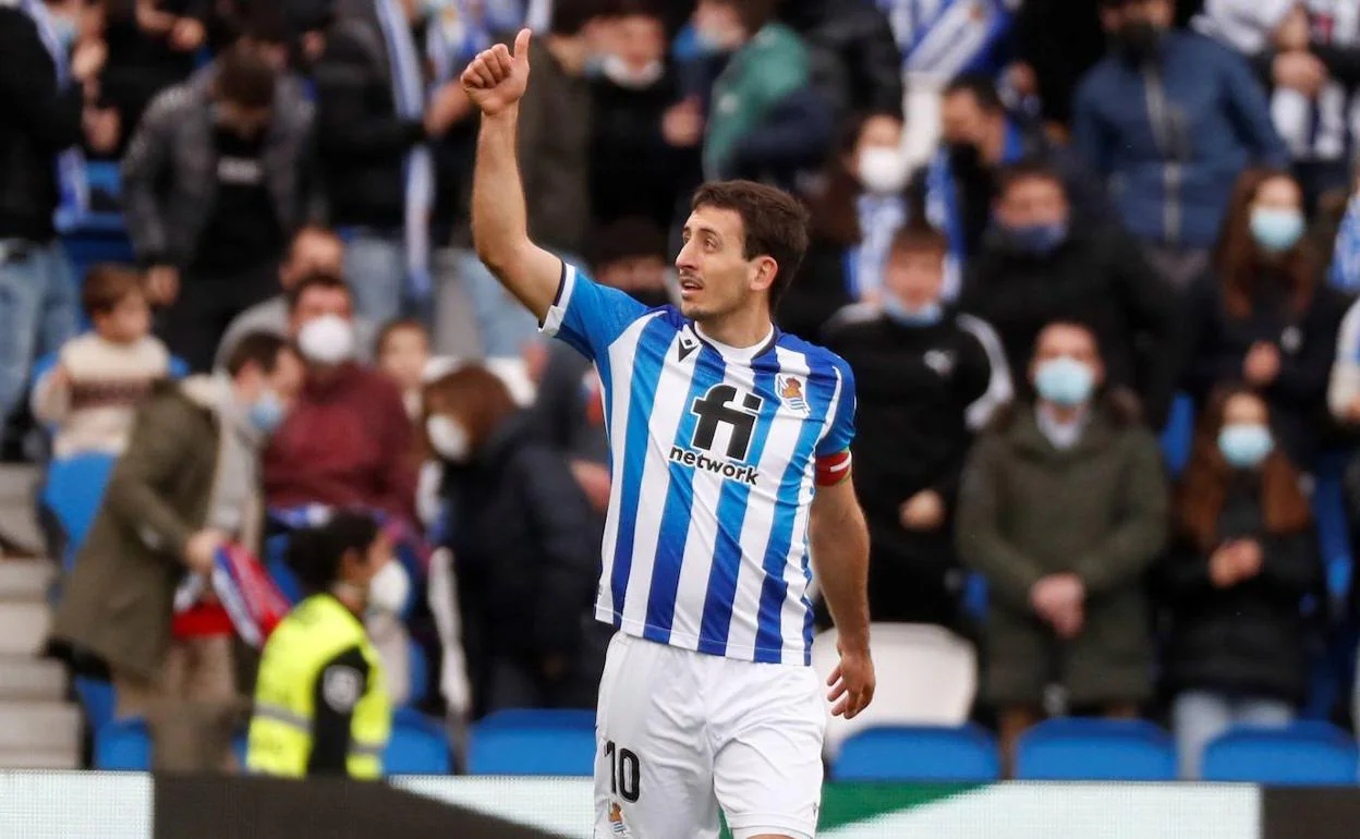 Mikel Oyarzabal celebra el gol que anotó la pasada jornada ante el Celta.