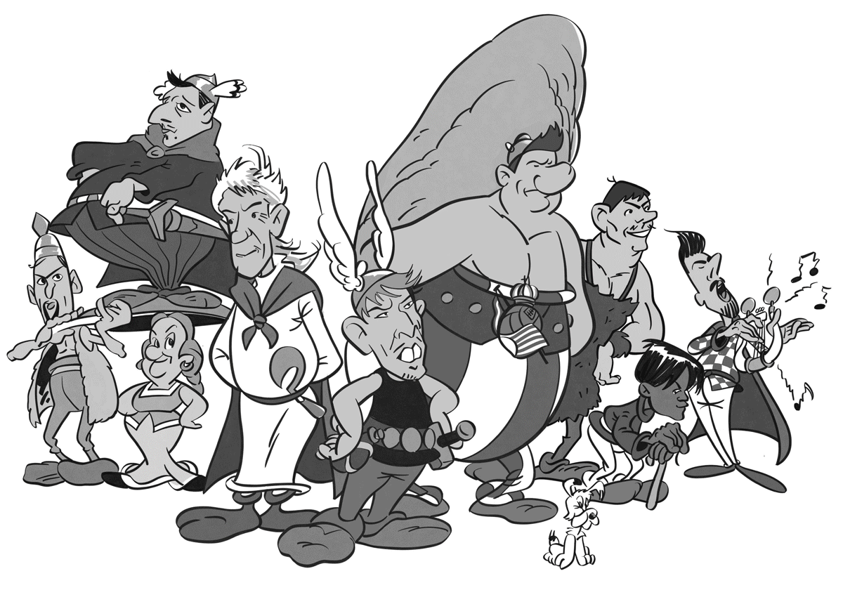 De izquierda a derecha, Merino como Radiotelegráfix; Oyarzabal como Abraracúrcix; Imanol como Panorámix; Silva como Astérix; Sorloth como Obélix; Le Normand como Esautomátix; Kubo como Edaddepiédrix; y Brais como Asurancetúrix.