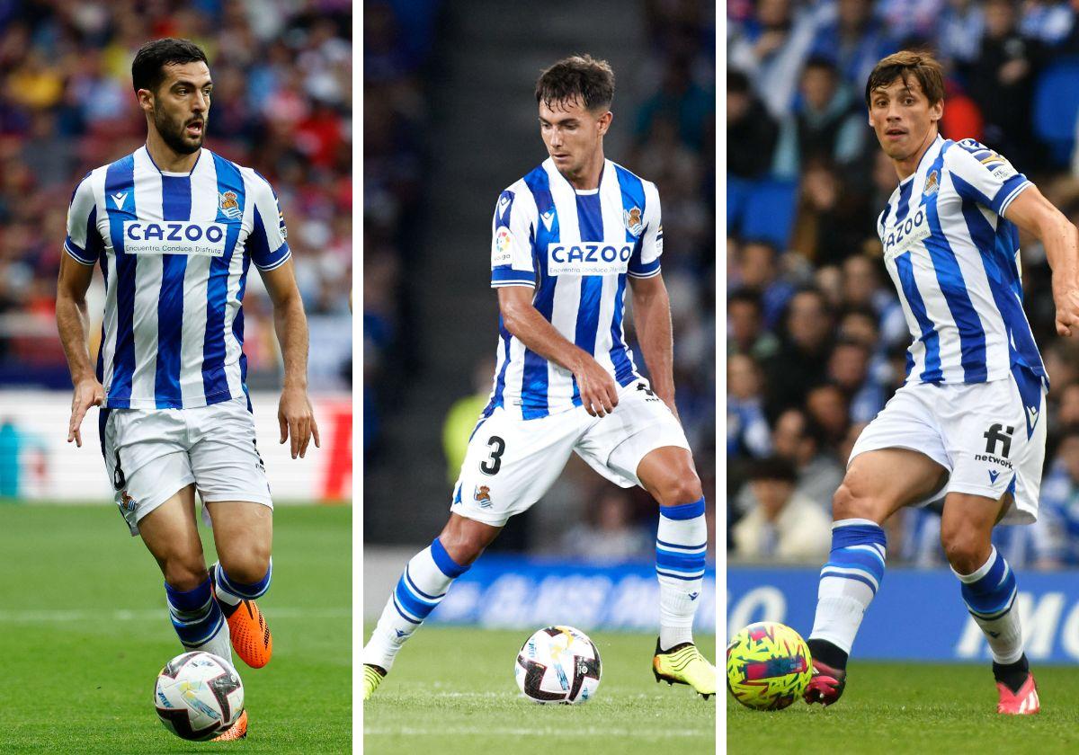 Mikel Merino, Martin Zubimendi y Robin Le Normand, los jugadores de la Real Sociedad convocados por la selección española.