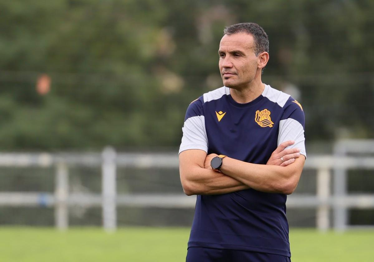 Sergio Francisco en el entrenamiento de este lunes en Zubieta.