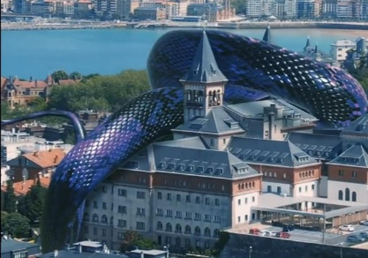 La 'serpiente' del Inter, atrapando el edificio del seminario del Obispado de San Sebastián en Donostia.
