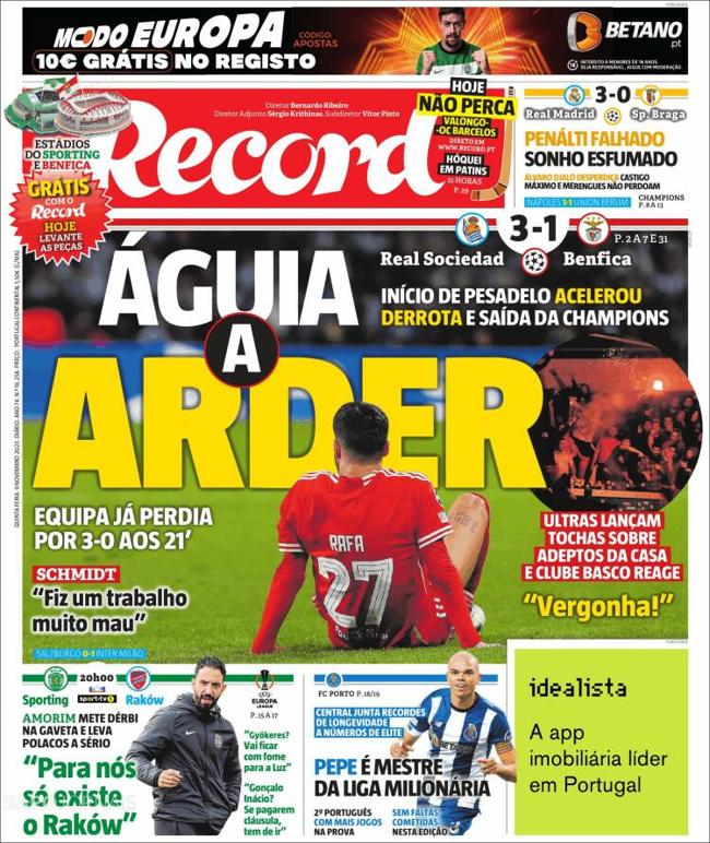 Portada de 'Record' del 9 de noviembre