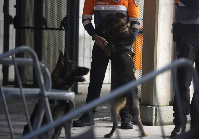 Puerta 7 del Reale Arena donde los agentes de seguridad controlan el acceso de aficionadosdel Salzburgo.