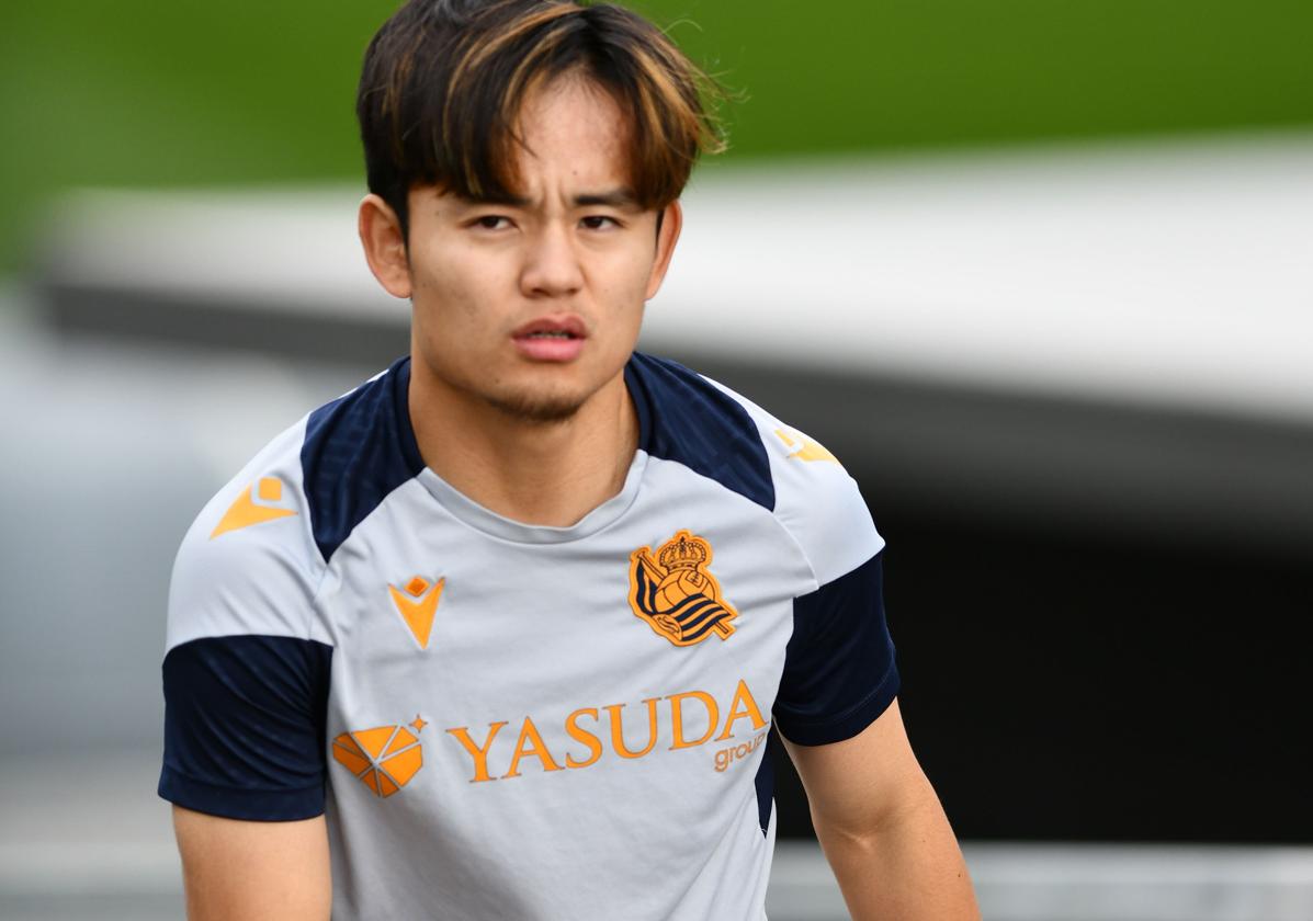 Take Kubo en un entrenamiento en Zubieta