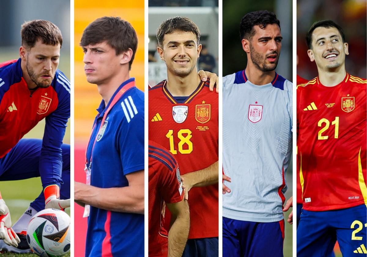 Remiro, Le Normand, Zubimendi, Merino y Oyarzabal, con la selección española.