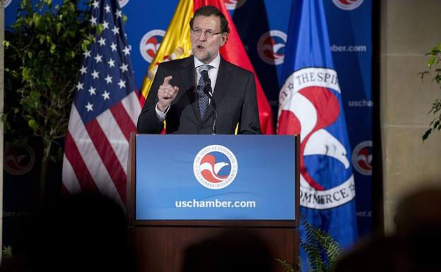 Rajoy, en 2014, en la Cámara de Comercio de EE UU.