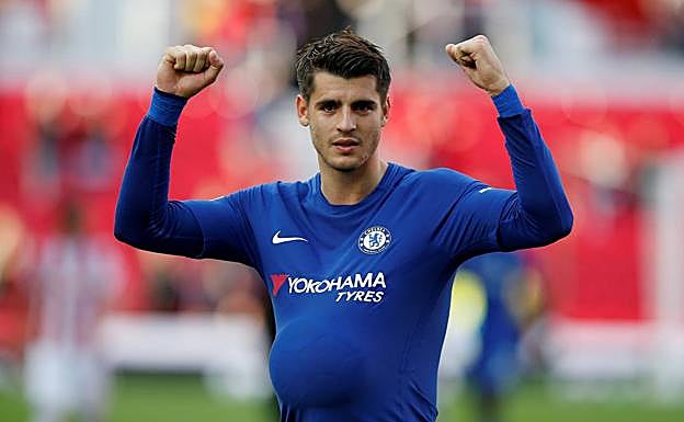 Morata celebra su 'hat-trick' ante el Stoke City. 