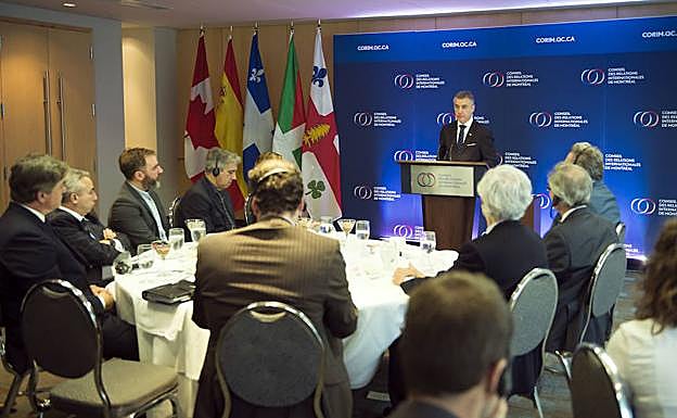 Iñigo Urkullu, durante la conferencia que ofreció ayer en Montreal