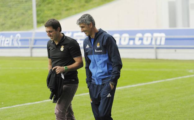 Asier Santana e Imanol Alguacil, antes del partido.