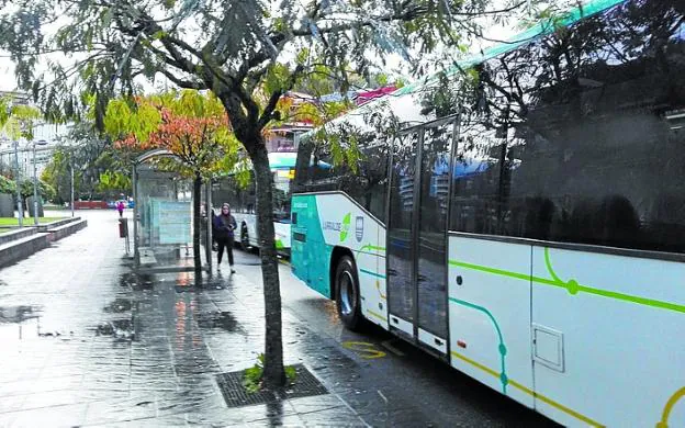 Garibai. Autobuses urbanos en la parada del centro. 