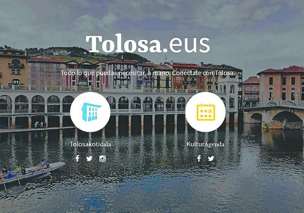 Página principal del nuevo portal 'Tolosa.eus', que se completará dentro de poco con un tercer enlace de 'turismo'. 