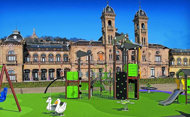 Este será el aspecto que tendrá la nueva zona de juegos frente al Ayuntamiento. 