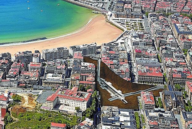 Vista de la estación subterránea de Miraconcha, con las dos salidas en el hotel Londres y Buen Pastor.