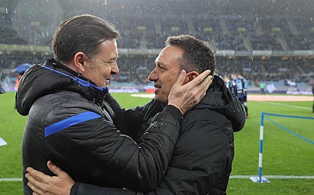 Parralo y Sacristán durante el encuentro en Anoeta