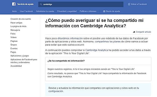 Información que puede ver cada usuario en su cuenta de Facebook.