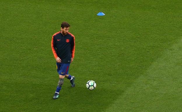 Lionel Messi, durante un entrenamiento del Barça.