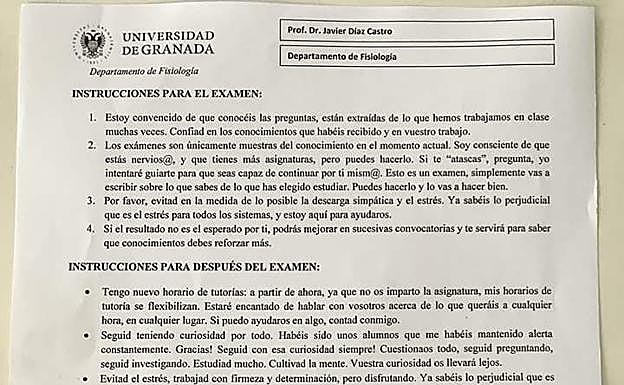 La lección para el antes y el después de un examen de un profesor granadino que triunfa en la red