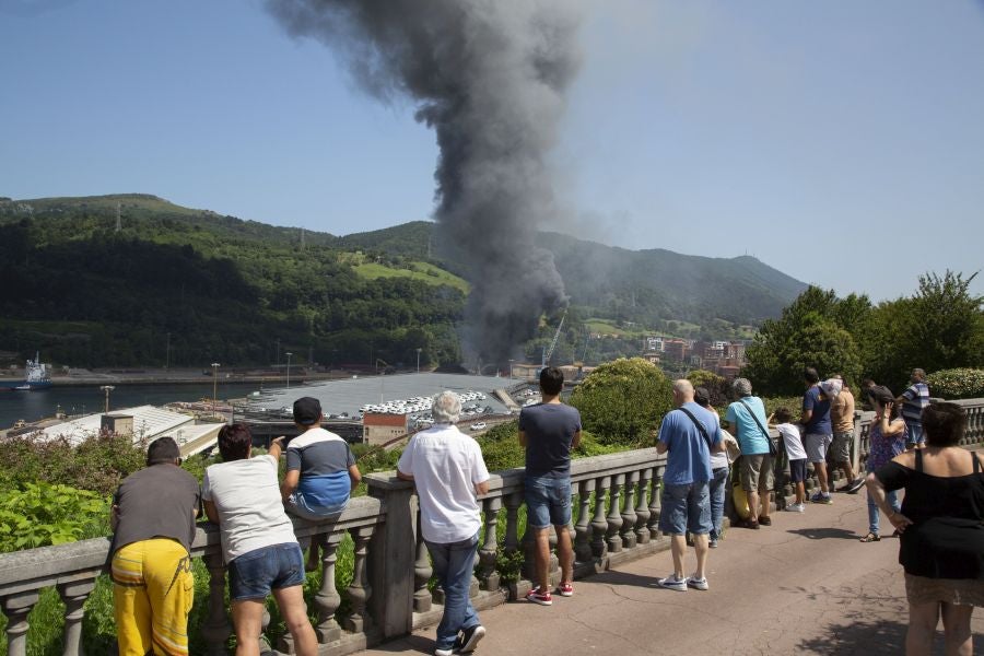 El fuego originado en un cúmulo de chatarra prensada ha provocado una columna de humo tóxica que se veía desde varios kilómetros a la redonda.