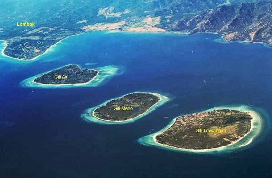 Las tres islas Gili, situadas en la costa noroeste de Lombok. Marlene y Maite se encontraban en la más grande, la de la derecha. 