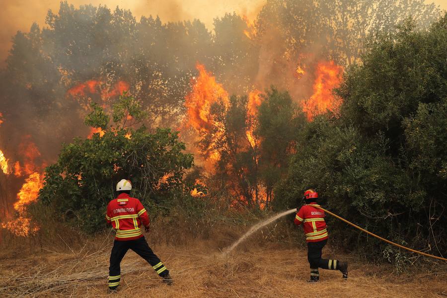 El incendio del Algarve portugués continúa su avance alimentado por el viento y la complicada orografía del terreno, donde más de un millar de bomberos buscan la fórmula para frenarlo tras quemar miles de hectáreas.